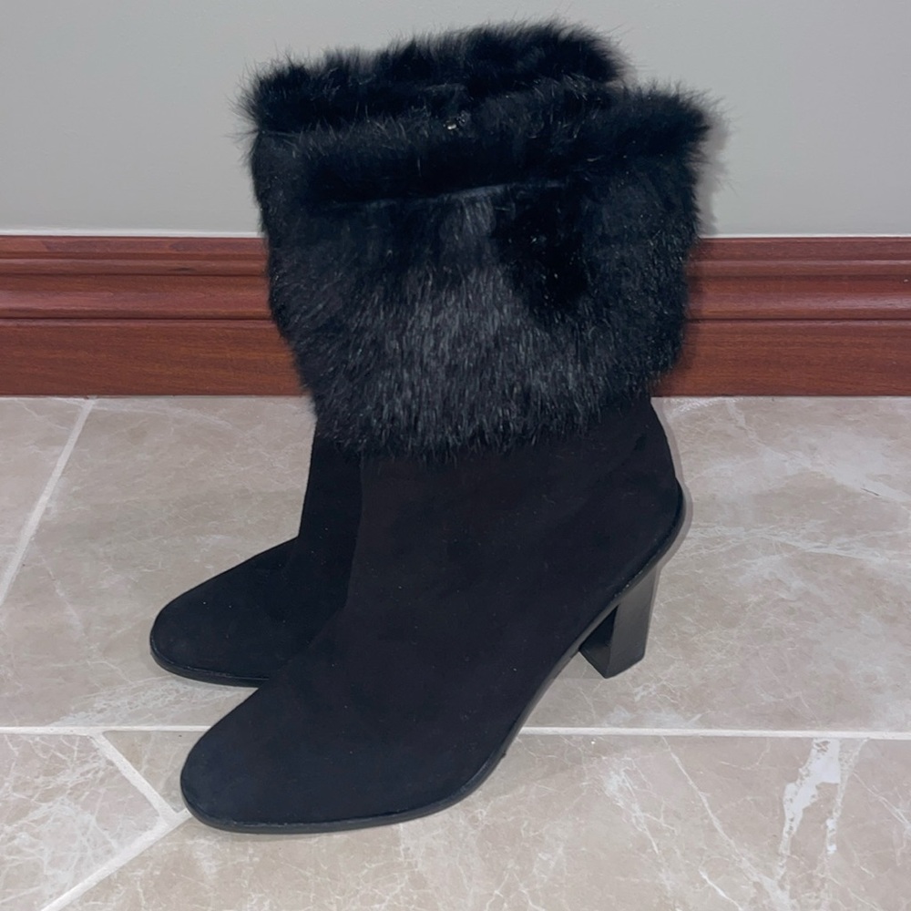 Black Via Spiga Fur Heeled Boots